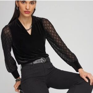 Chico's Black Burnout Velvet Top